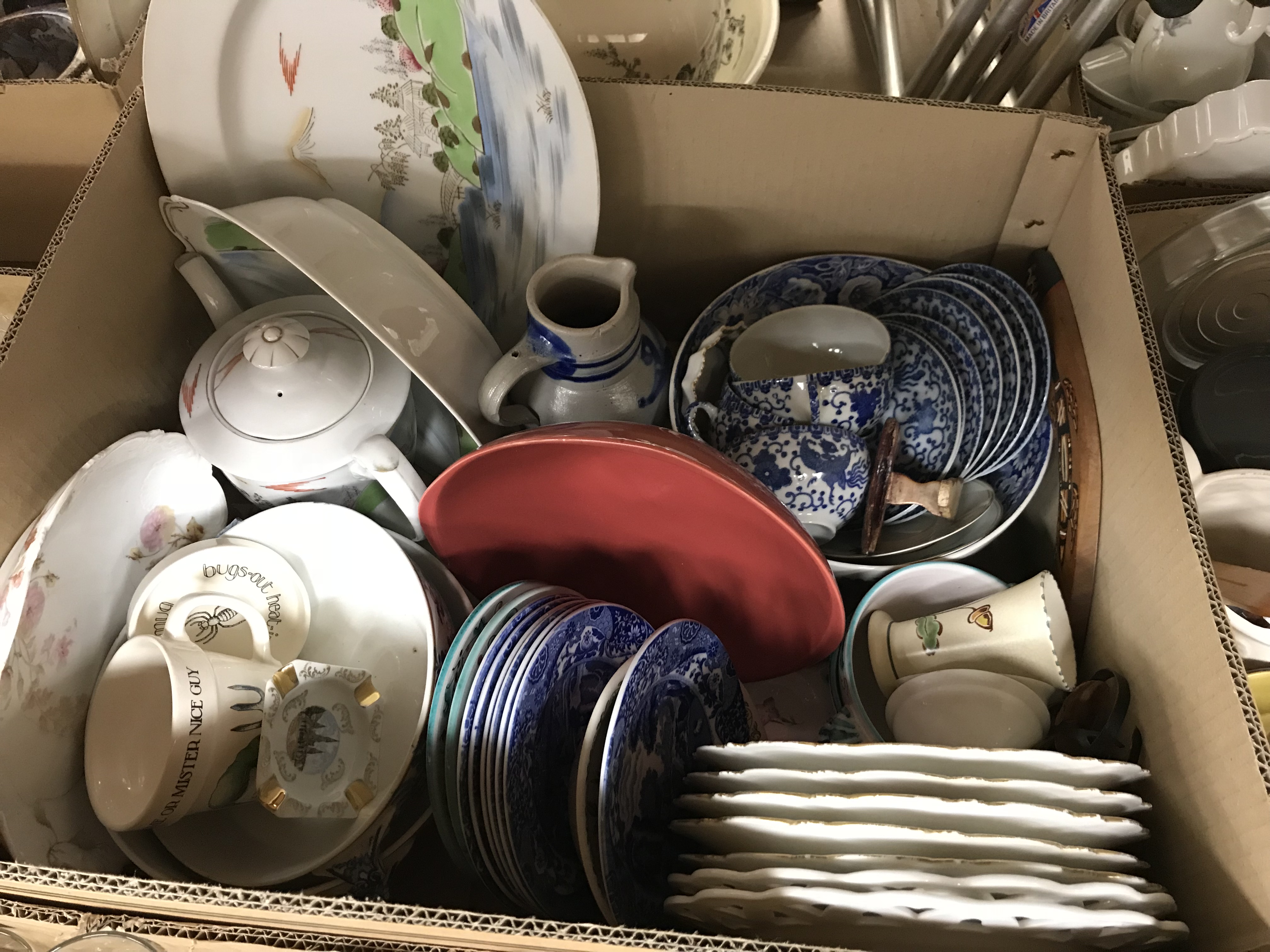 Six boxes of assorted china and glassware to include Copeland Spode "Italian" tea plates, - Image 5 of 12