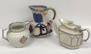 Two boxes of 18th and 19th Century china to include a pineapple relief work pearlware jug with