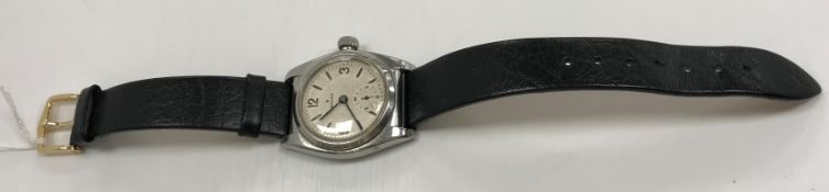 A Rolex Oyster stainless steel cased gents wristwatch with leather strap circa 1938/39,