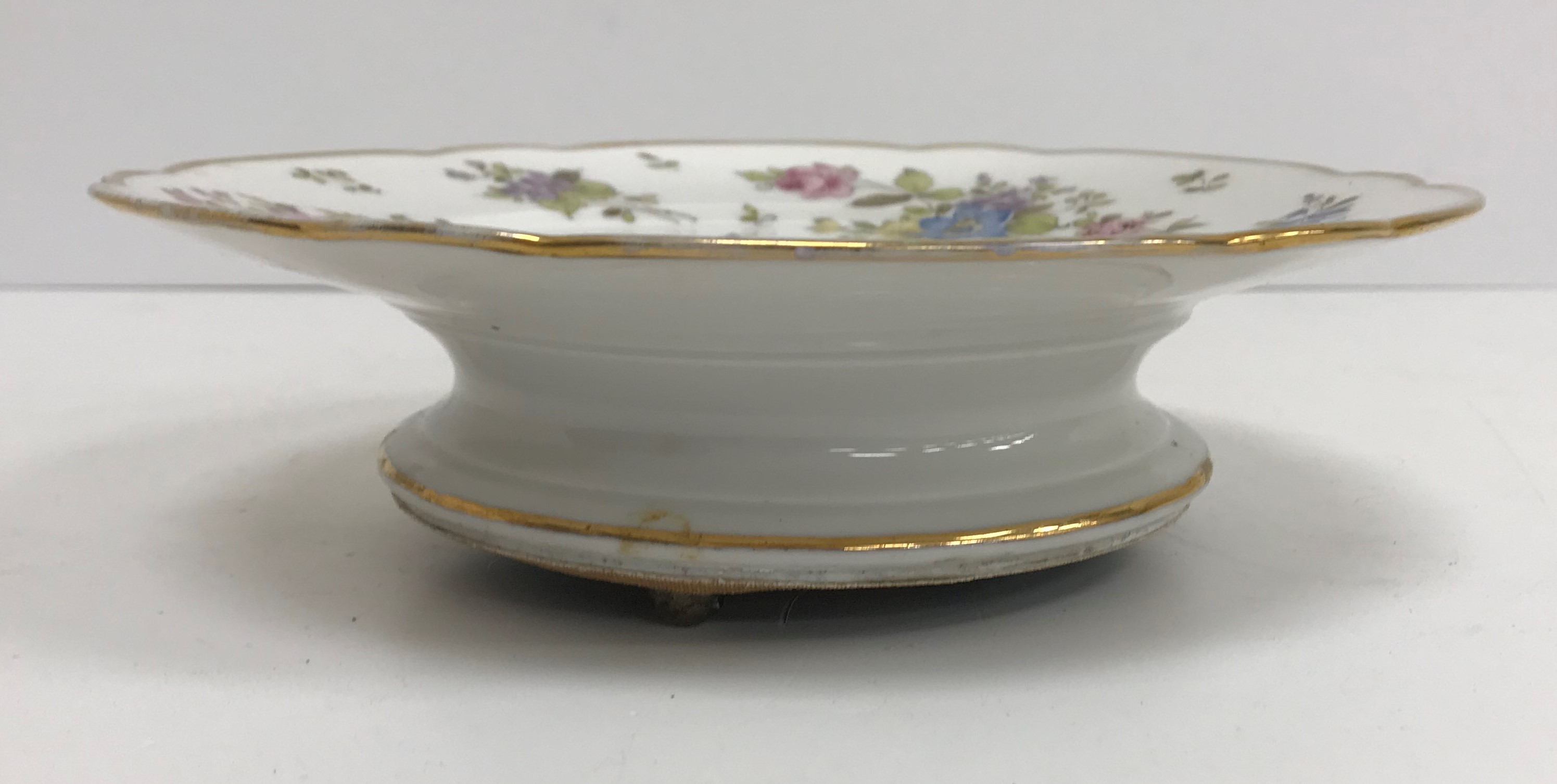 A 19th Century porcelain tazza musical box with floral spray decoration, - Image 2 of 8