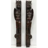 A pair of 17th Century French carved oak stiles as gryhons 72 cm long CONDITION REPORTS