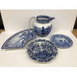 A collection of 19th Century and later blue and white wares to include jugs, tureen and lid,
