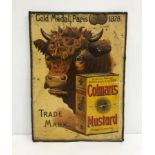 A rare vintage Colman's Mustard sign bearing bulls head and mustard tin and inscribed "Gold Medal,