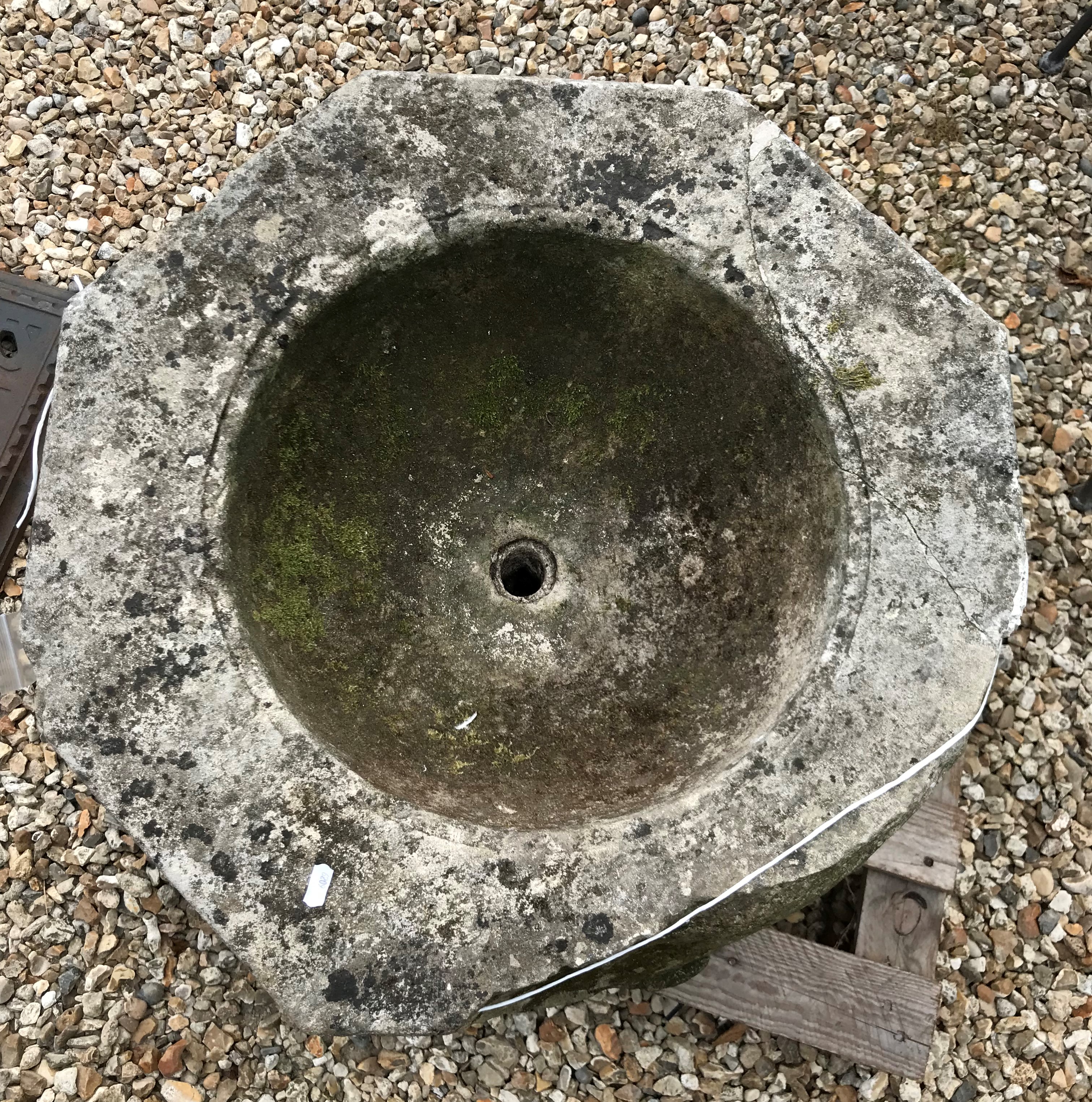 A natural stone font of octagonal form with rose decoration to each side height 45cm width 63cm - Image 2 of 10