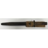 An 1888 pattern bayonet with wooden handle and brass fittings, the blade engraved,