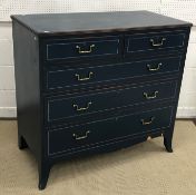 A Georgian style petrol blue and white lined painted chest,