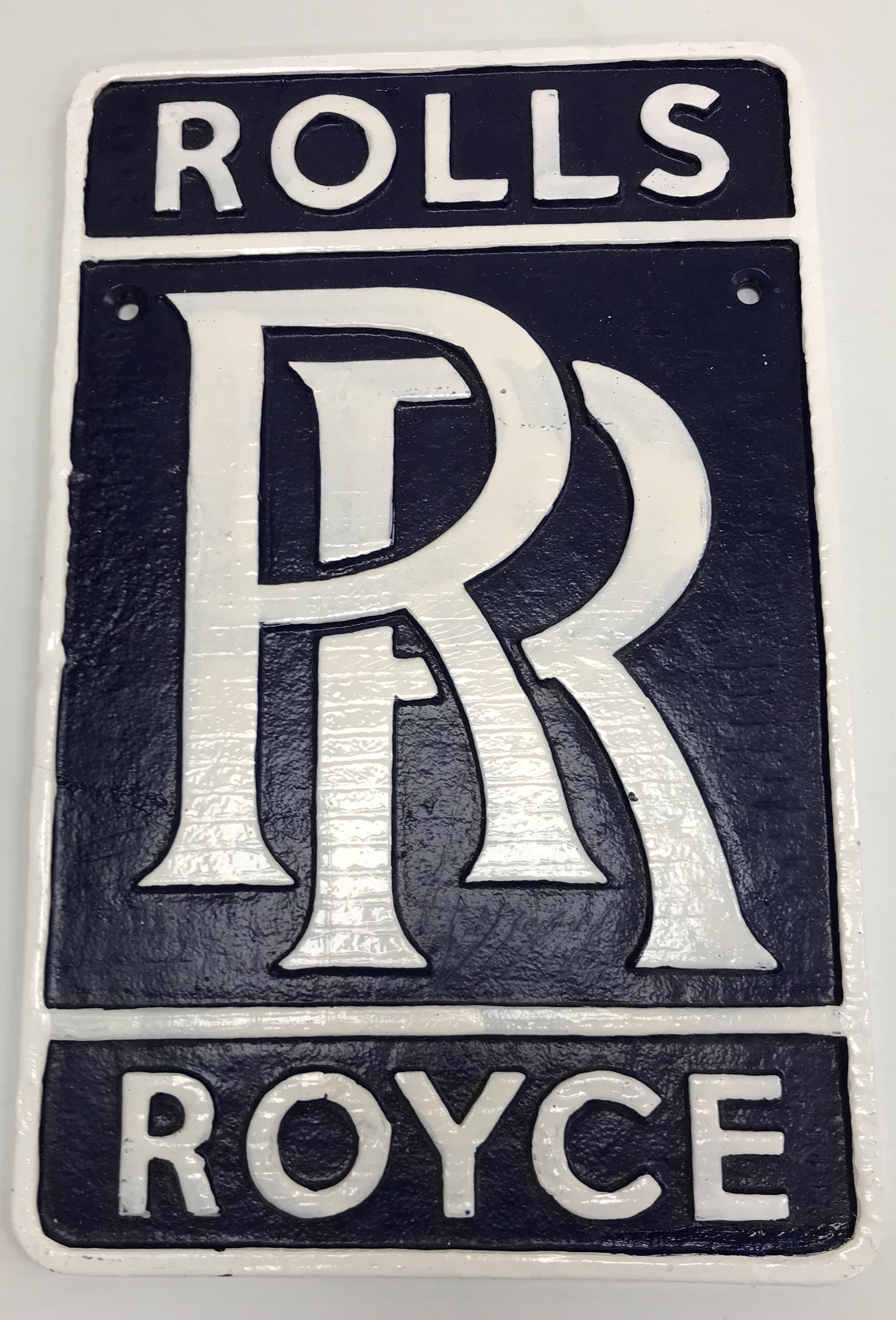 A modern painted cast metal sign "Rolls Royce", approx 29 cm high,