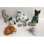 A collection of cat ornaments to include a Rye Pottery cat, signed "David Sharp Rye Rye England",