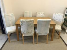 A set of six IKEA upholstered beech framed dining chairs and an oak veneered rectangular extending