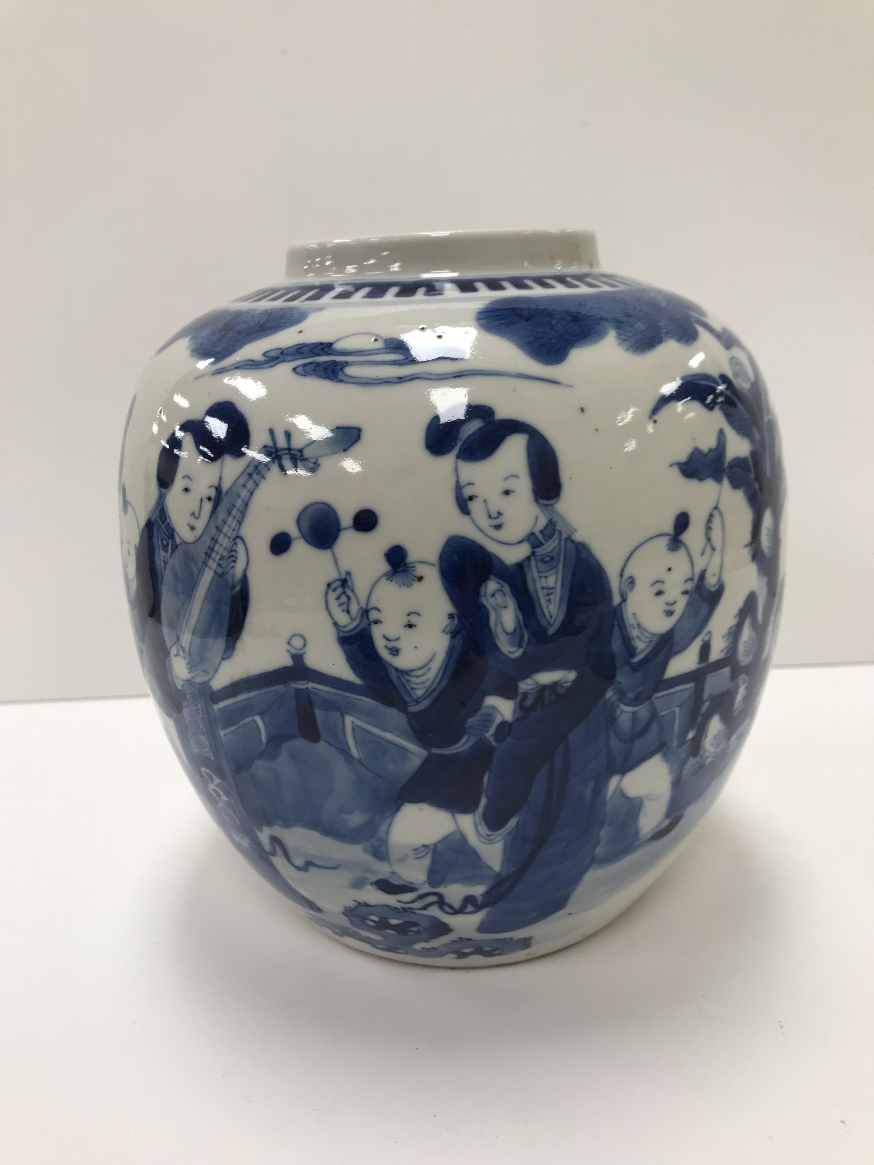 A 19th Century Chinese blue and white ginger jar and cover decorated with figures playing music and - Image 10 of 31