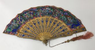A 19th Century Chinese export metal enamelled appliqué and painted fan, probably Canton,