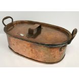 A 19th Century copper twin-handled fish kettle / lidded pan, the lid and base both incised "B", 47.