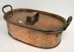 A 19th Century copper twin-handled fish kettle / lidded pan, the lid and base both incised "B", 47.
