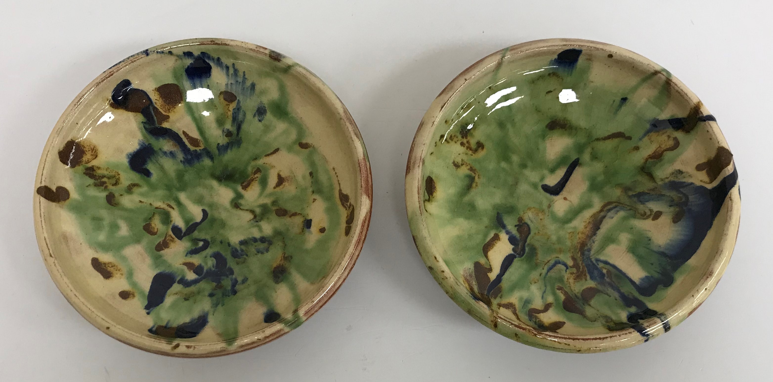 A collection of four mottled blue and gilt decorated pottery items including bowl, - Image 6 of 8