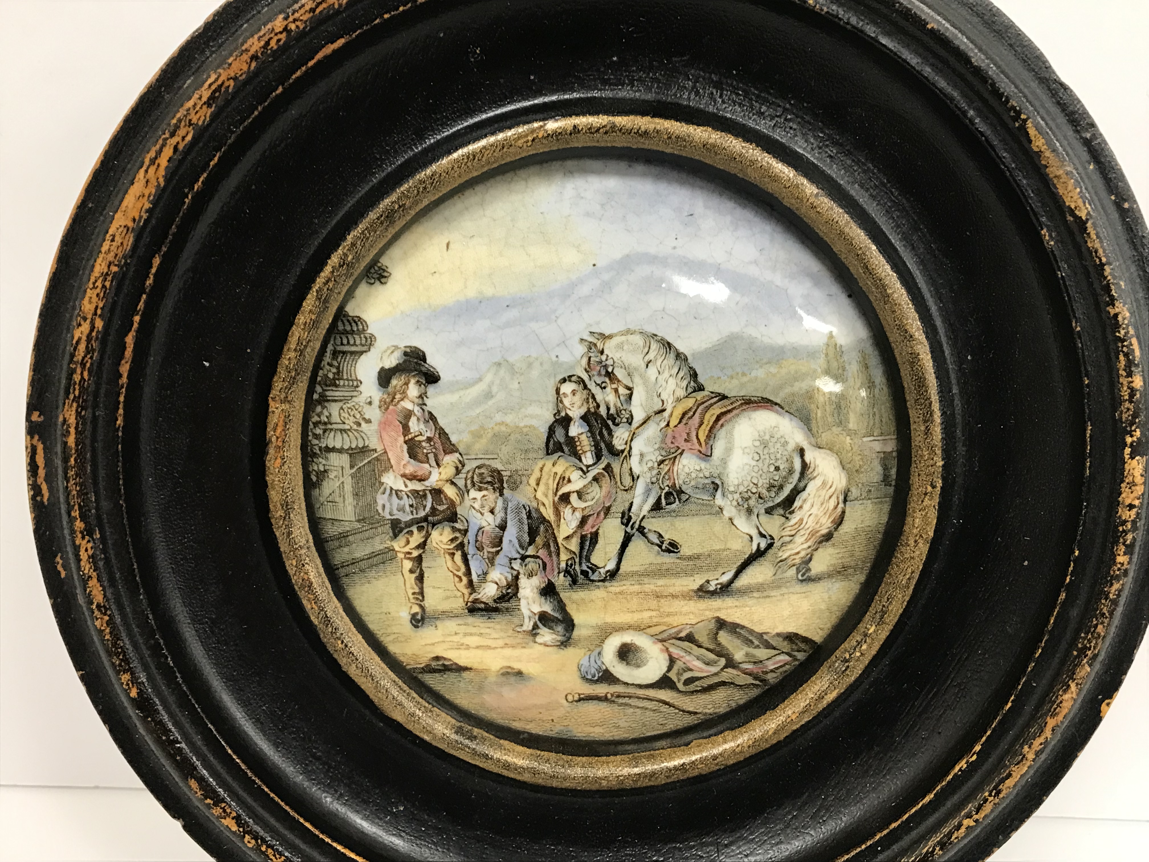 A collection of three 19th Century Pratt ware type pot lids comprising "Farriers" and "Preparing - Image 4 of 5