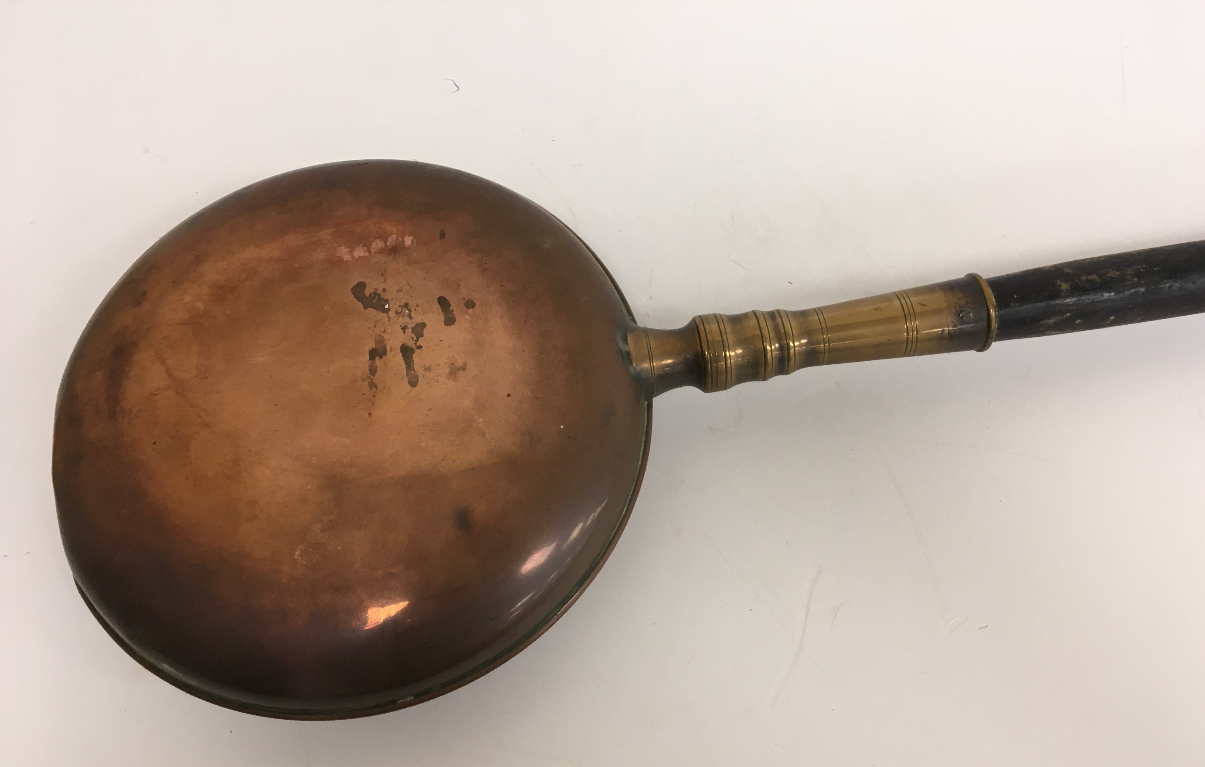 A copper coal helmet together with a 19th Century copper warming pan with ebonised handle - Image 3 of 6