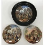 A collection of three 19th Century Pratt ware type pot lids comprising "The Village Wedding" (one