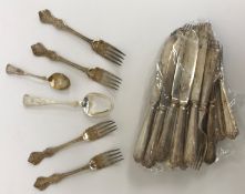 A set of ten fish knives and forks, together with two matching further knives (by Roberts & Belk,