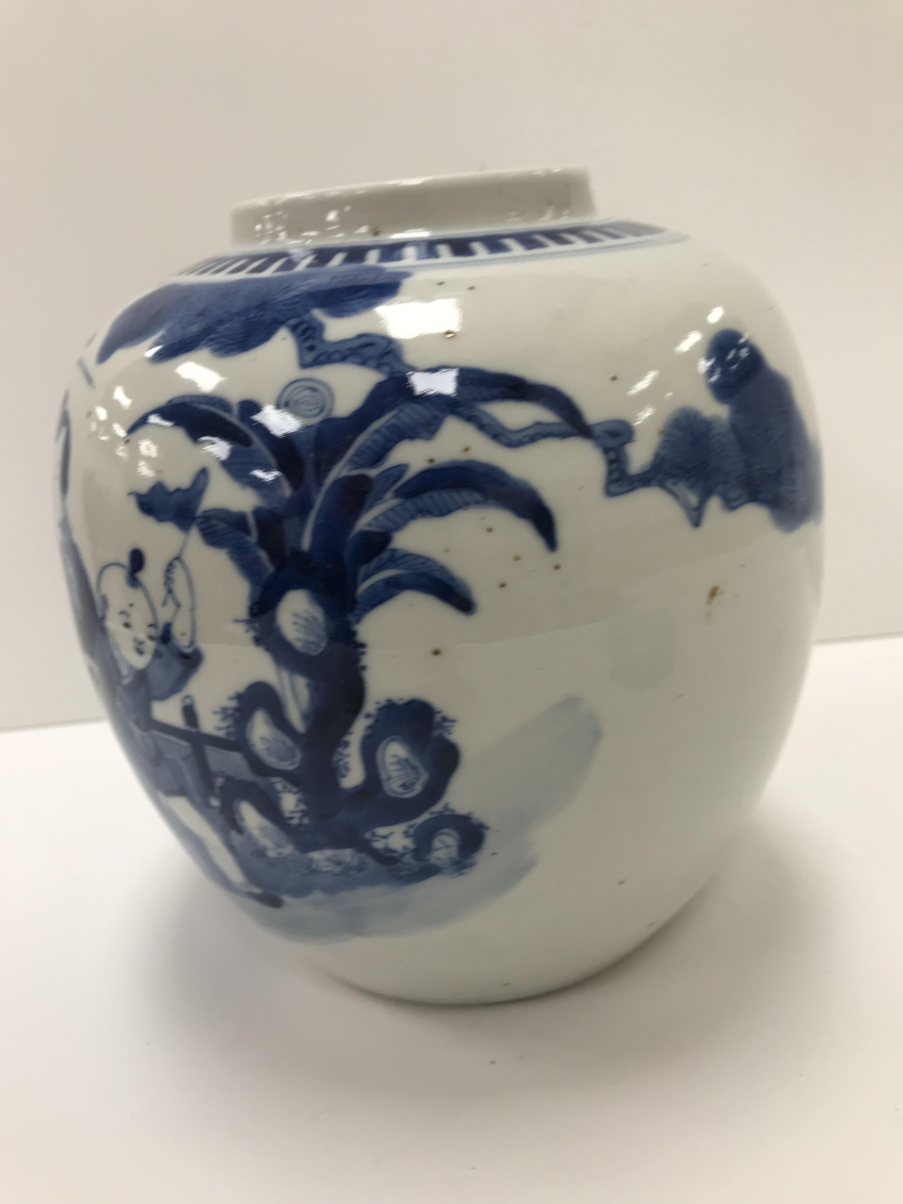 A 19th Century Chinese blue and white ginger jar and cover decorated with figures playing music and - Image 13 of 31