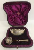A Victorian cased silver sugar bowl and sifter spoon (by Jonathon Wilkinson Hukin and John Thomas