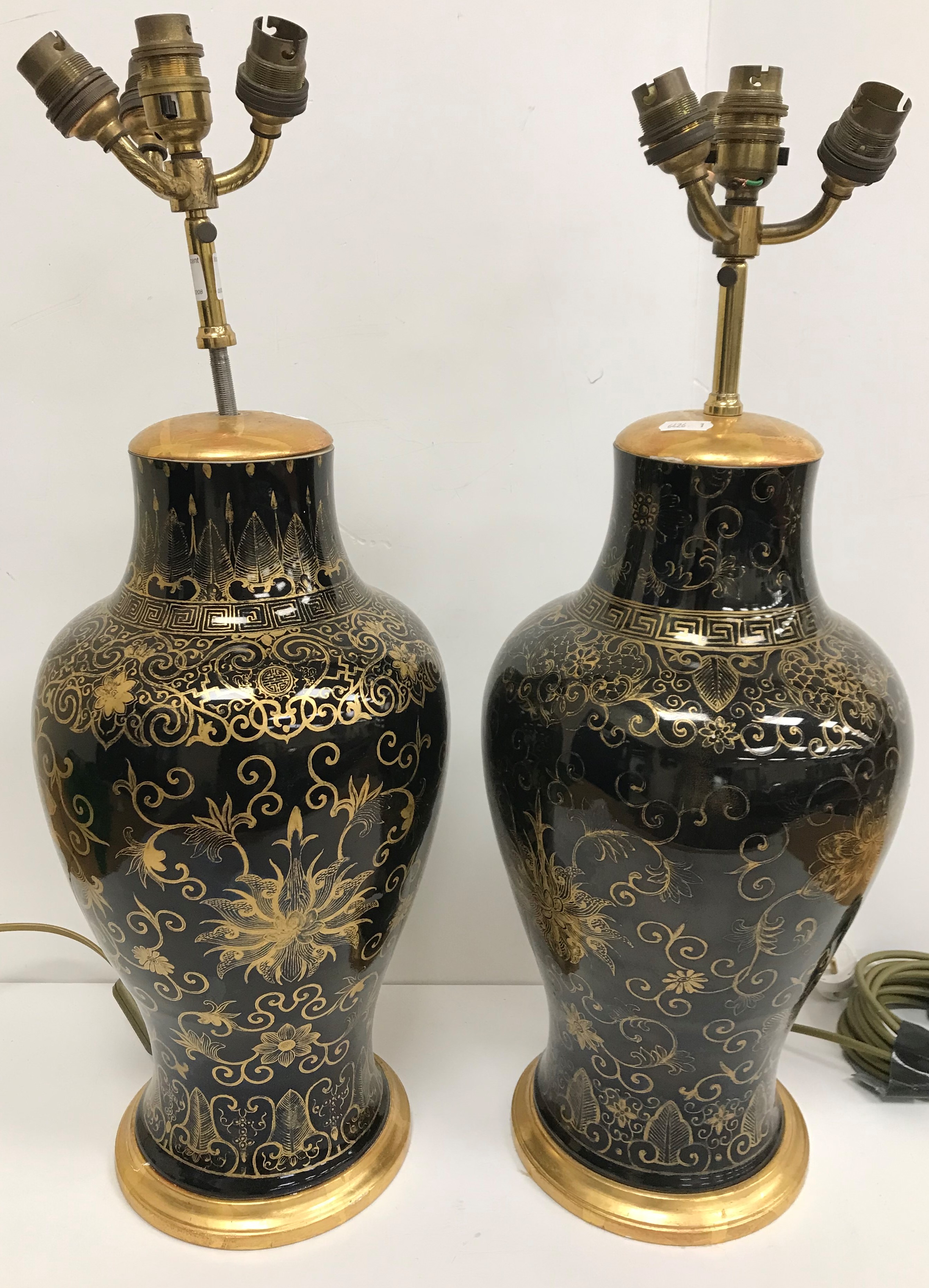 A pair of 19th century Chinese mirror black (Wujin) balaster shaped vases with all over scrolling - Image 2 of 4