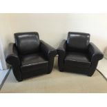 A modern dark brown leather upholstered "Montreux" design two seat scroll arm sofa and pair of