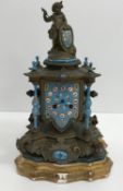 A 19th Century French gilt spelter and enamel cased mantel clock,