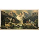 SCHURMANN "Mountainous lake landscape with church and buildings in foreground,