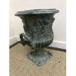 A 20th Century verdigris patinated bronze urn in the 18th Century manner,