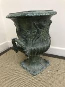 A 20th Century verdigris patinated bronze urn in the 18th Century manner,