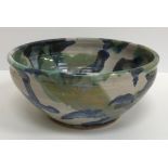 A Janice Tchalenko fruit bowl in blues and greens, 28 cm diameter x 12.