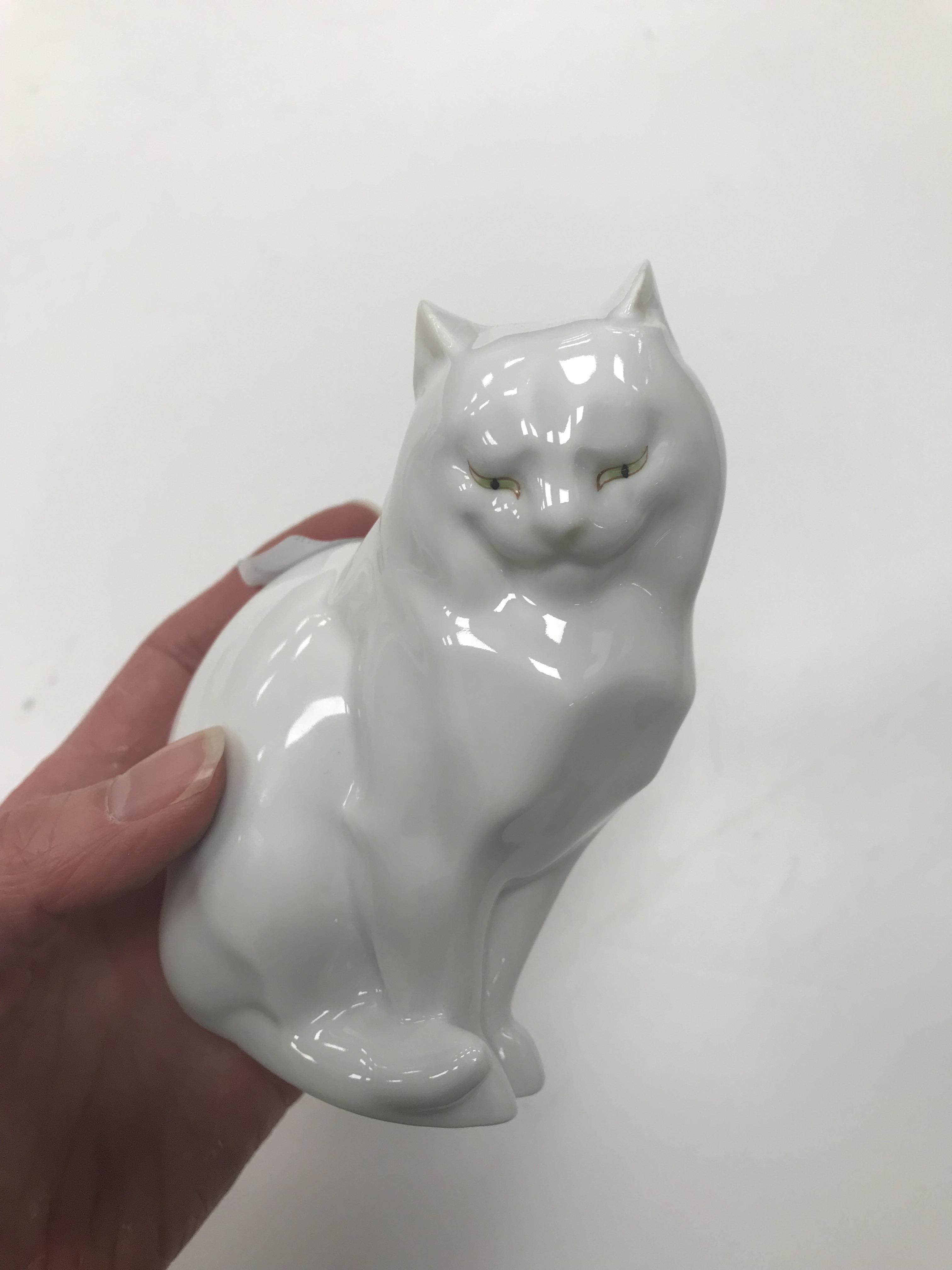 A Herend blanc de chine figure of a "Seated cat" (214), 12 cm high, - Image 5 of 14