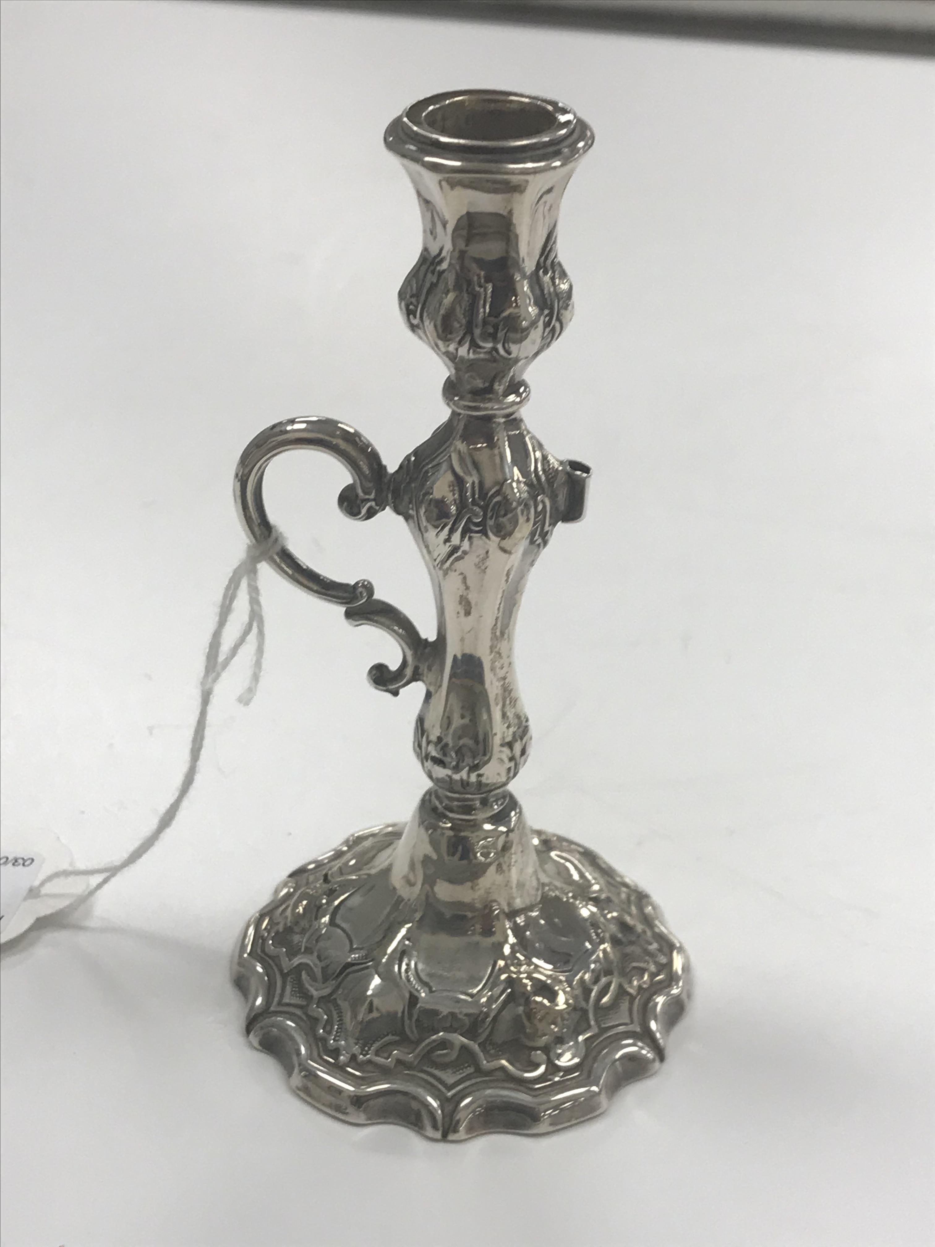 A Victorian silver chamberstick with acanthus leaf decoration and scrolling C handle, - Image 9 of 20