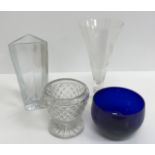 Three boxes of assorted glassware to include various vases, wine glasses etc.