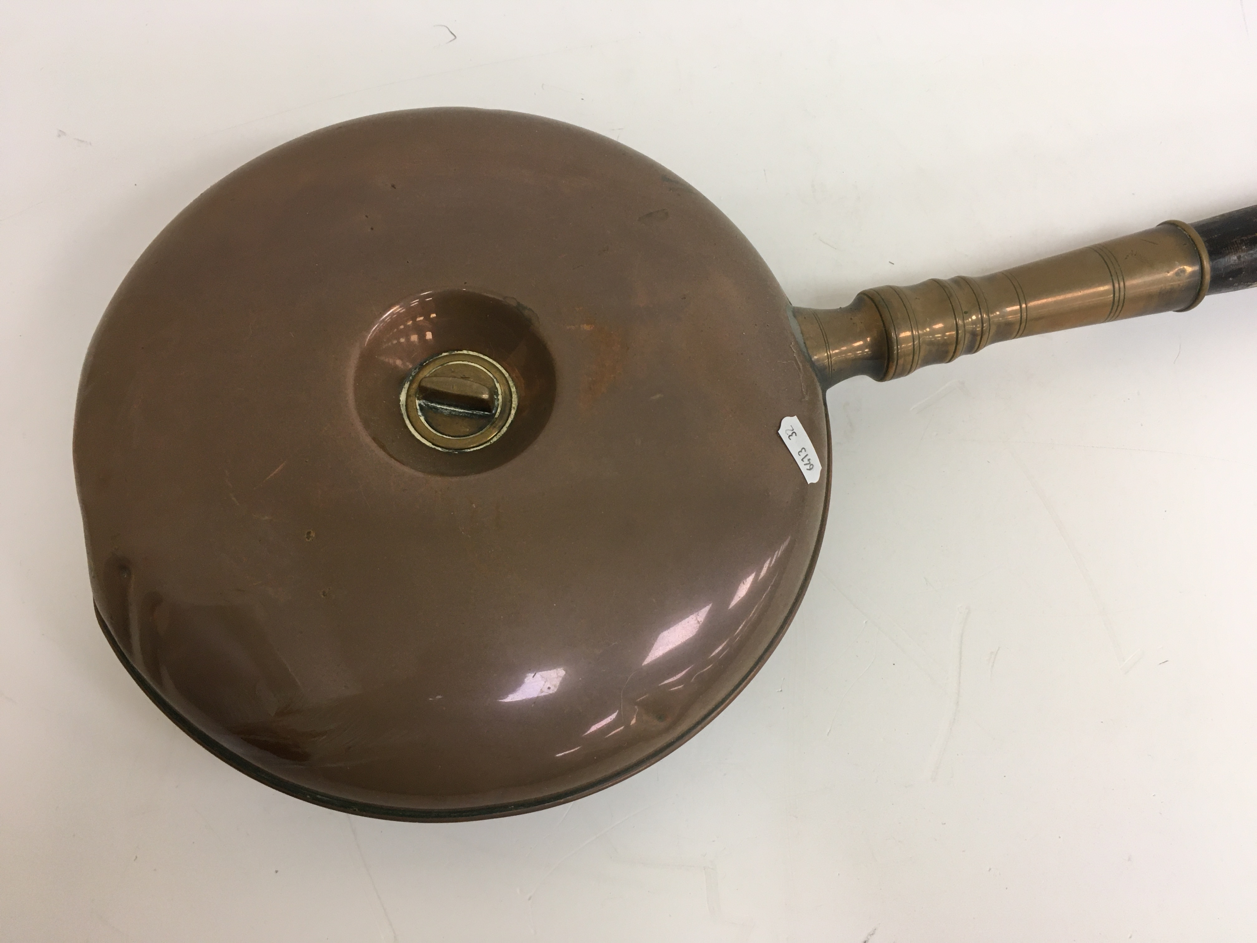 A copper coal helmet together with a 19th Century copper warming pan with ebonised handle - Image 2 of 6