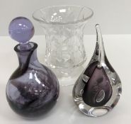 Two boxes of various cut and other glassware including a Thomas Webb pineapple cut ewer and stopper,