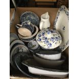 A box containing Emma Bridgewater spongeware, including cups, soap dish etc,