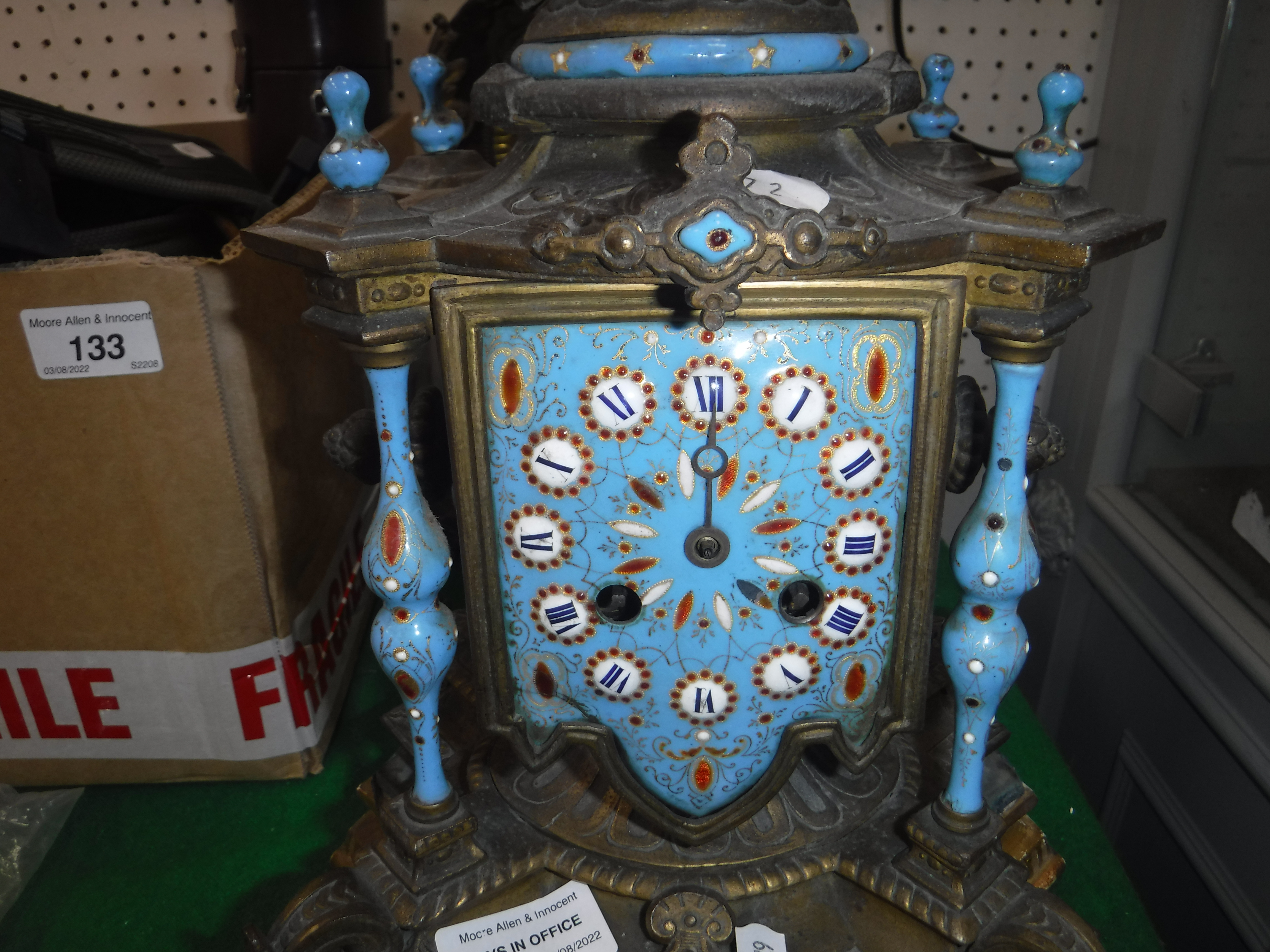 A 19th Century French gilt spelter and enamel cased mantel clock, - Image 8 of 24