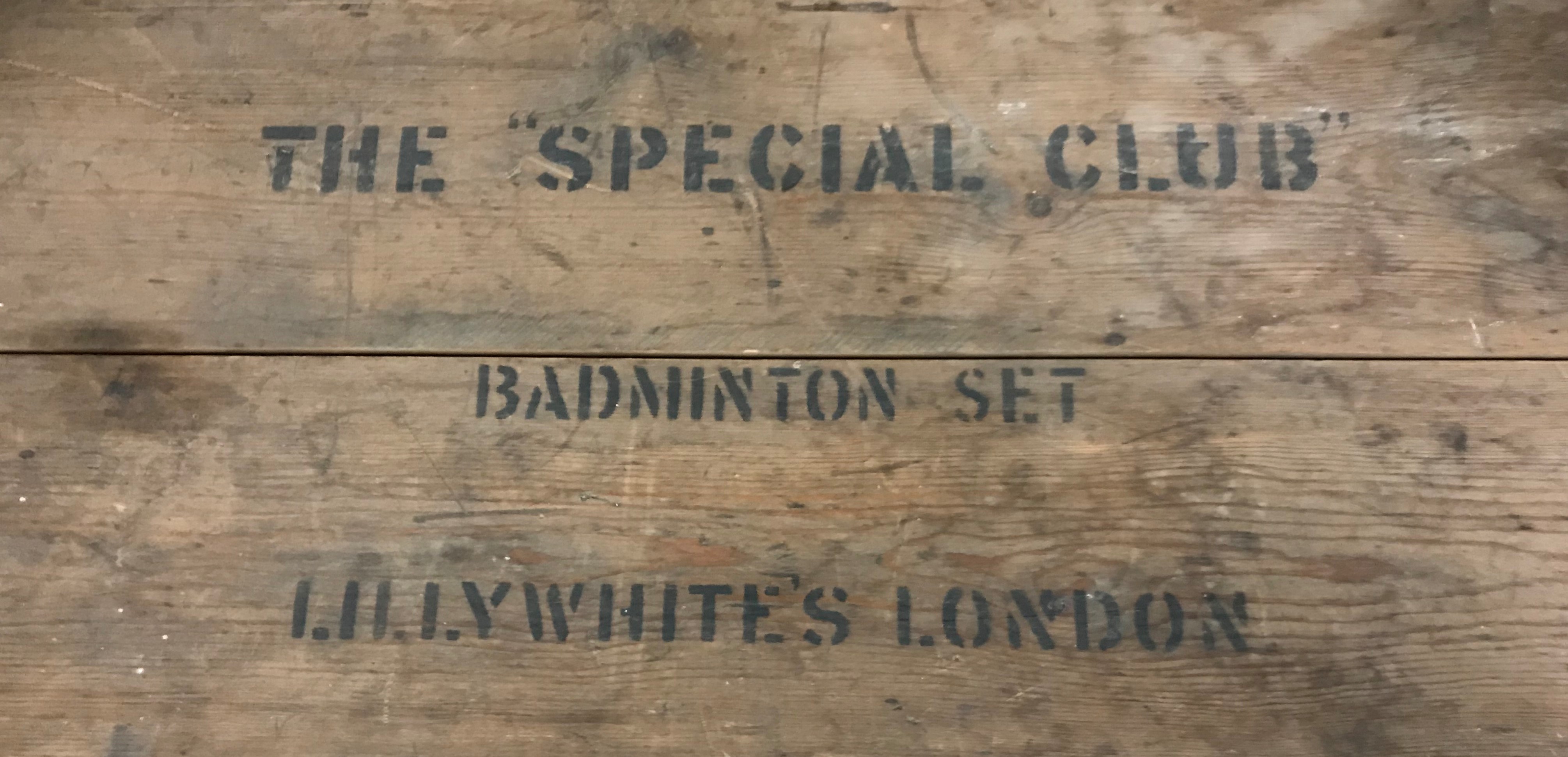 A pine box inscribed "The Special Club badminton set, Lillywhites, - Image 2 of 2