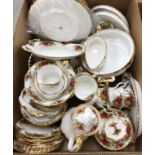 A box containing a large quantity of Royal Albert "Old Country Roses" dinner / tea wares including