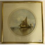 19TH CENTURY ENGLISH SCHOOL "Thames barges with figures", watercolour,