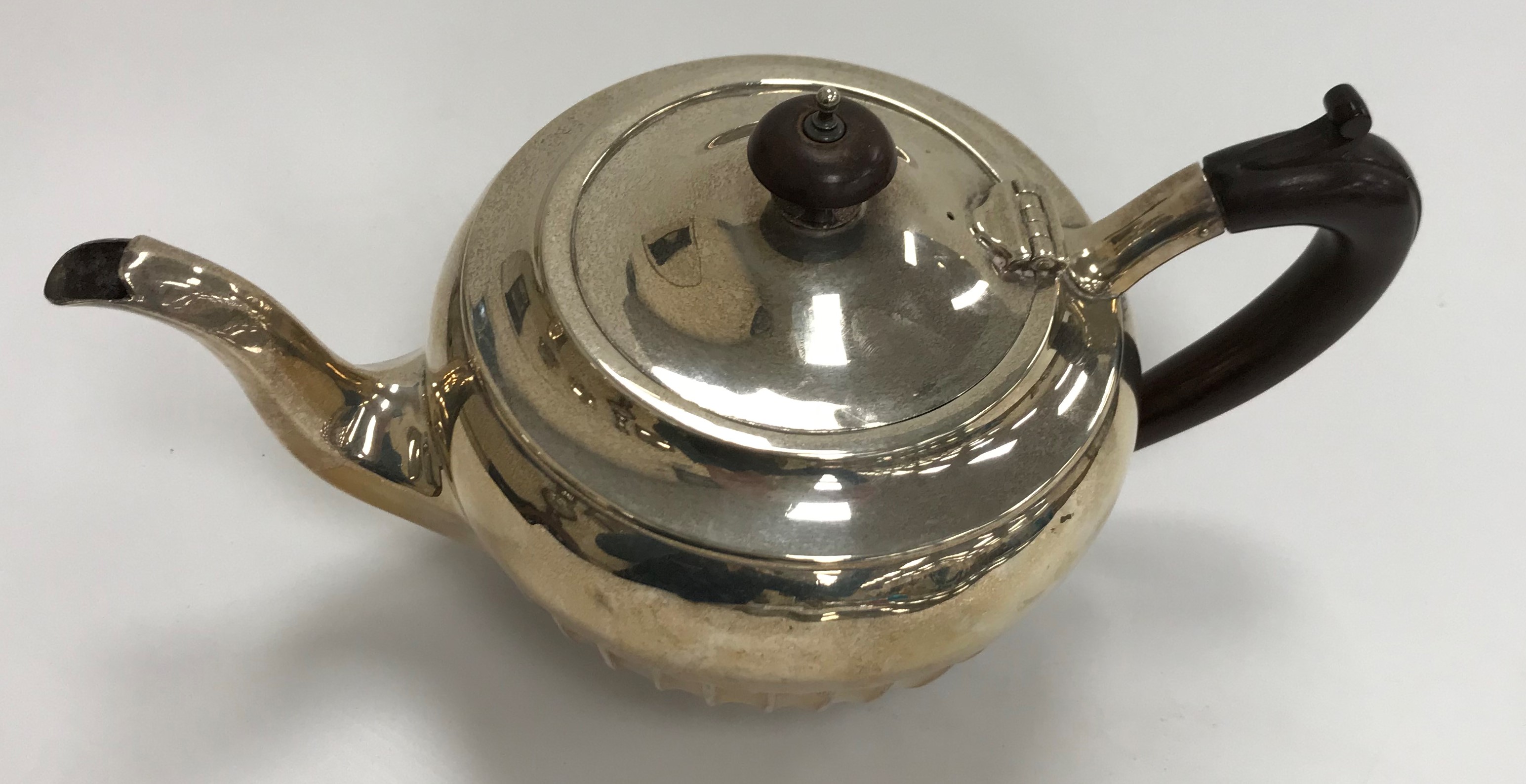 A George V silver teapot of circular form, with fluted bottom half, - Image 2 of 2