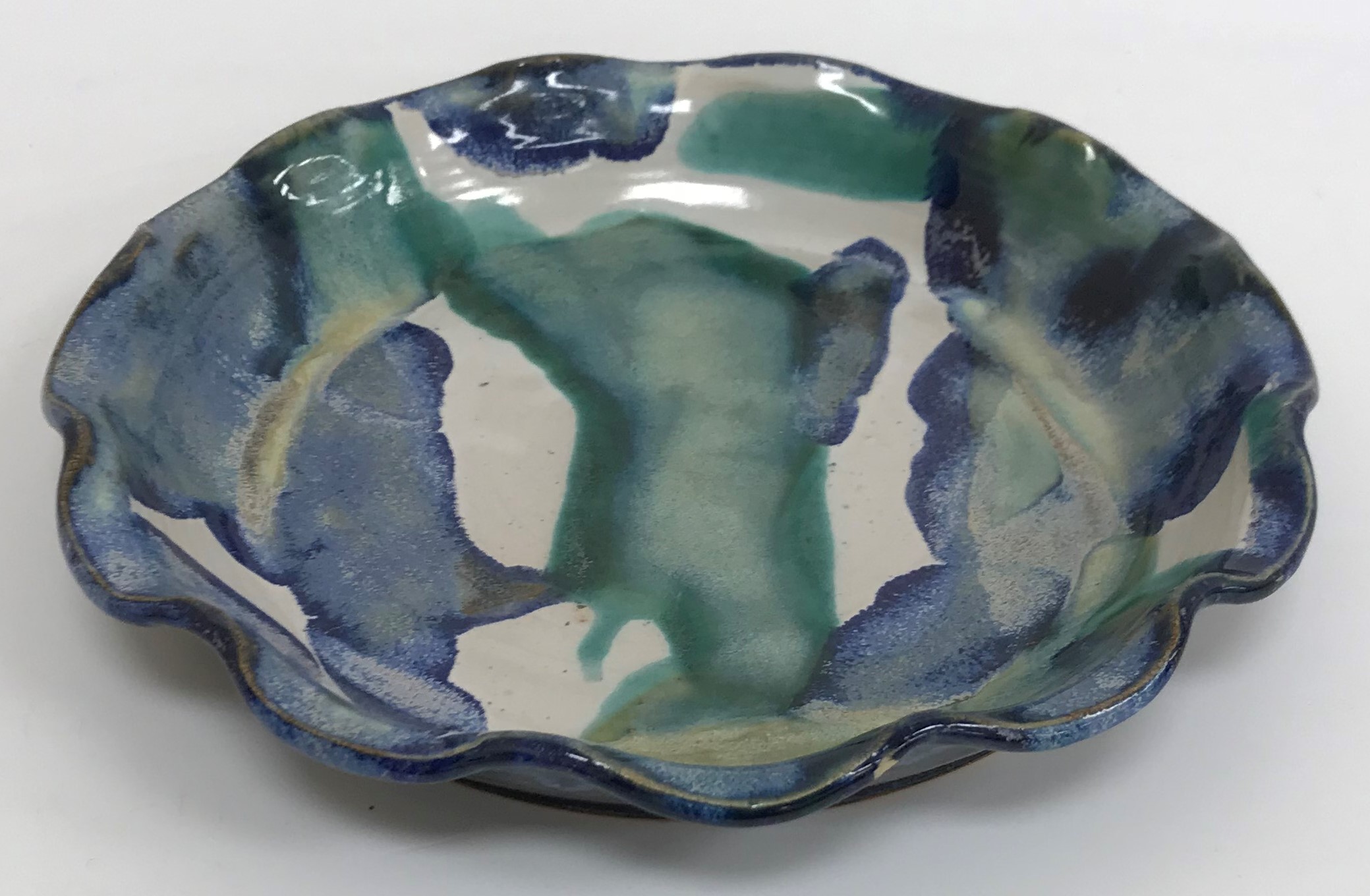 A Janice Tchalenko fruit bowl in blues and greens, 28 cm diameter x 12. - Image 2 of 4