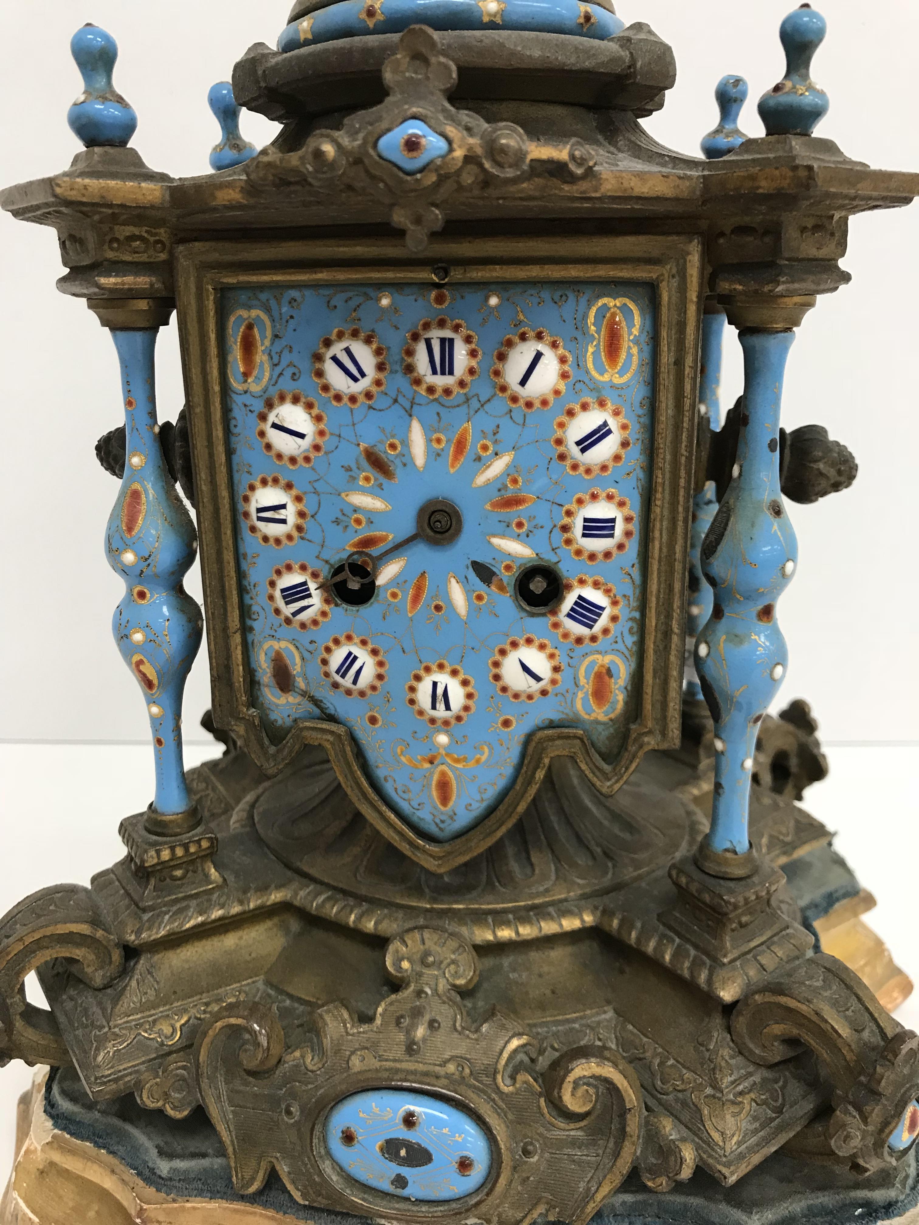 A 19th Century French gilt spelter and enamel cased mantel clock, - Image 3 of 24