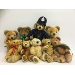 A collection of nine various Merrythought teddy bears to include example as a policeman etc