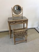 A modern cane work and caned single drawer dressing table, 72 cm wide x 42.