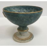 A collection of four mottled blue and gilt decorated pottery items including bowl,