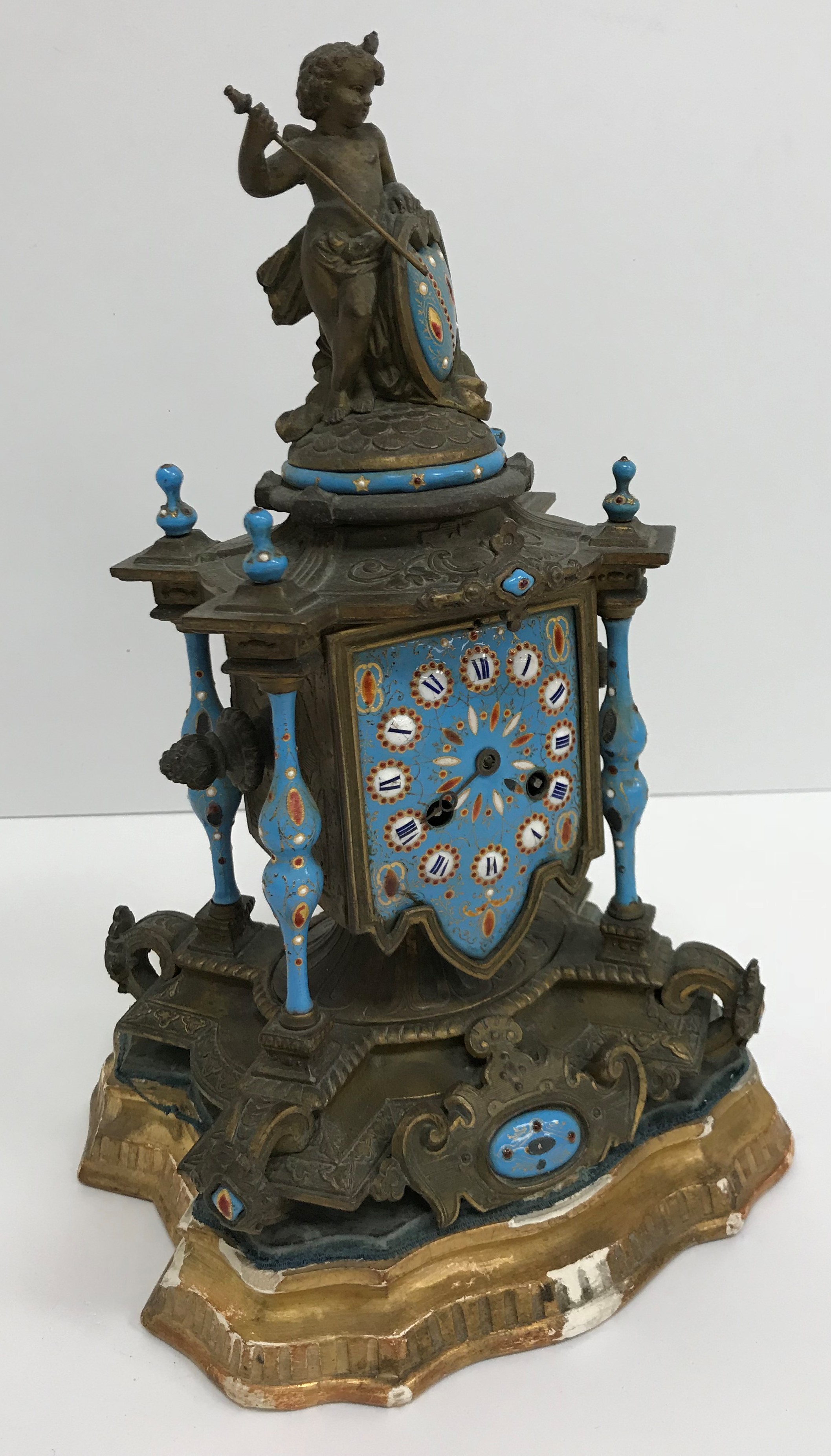 A 19th Century French gilt spelter and enamel cased mantel clock, - Image 2 of 24