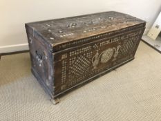 A 19th Century Moorish shallow dome top trunk with mother of pearl and ebony parquetry work inlaid