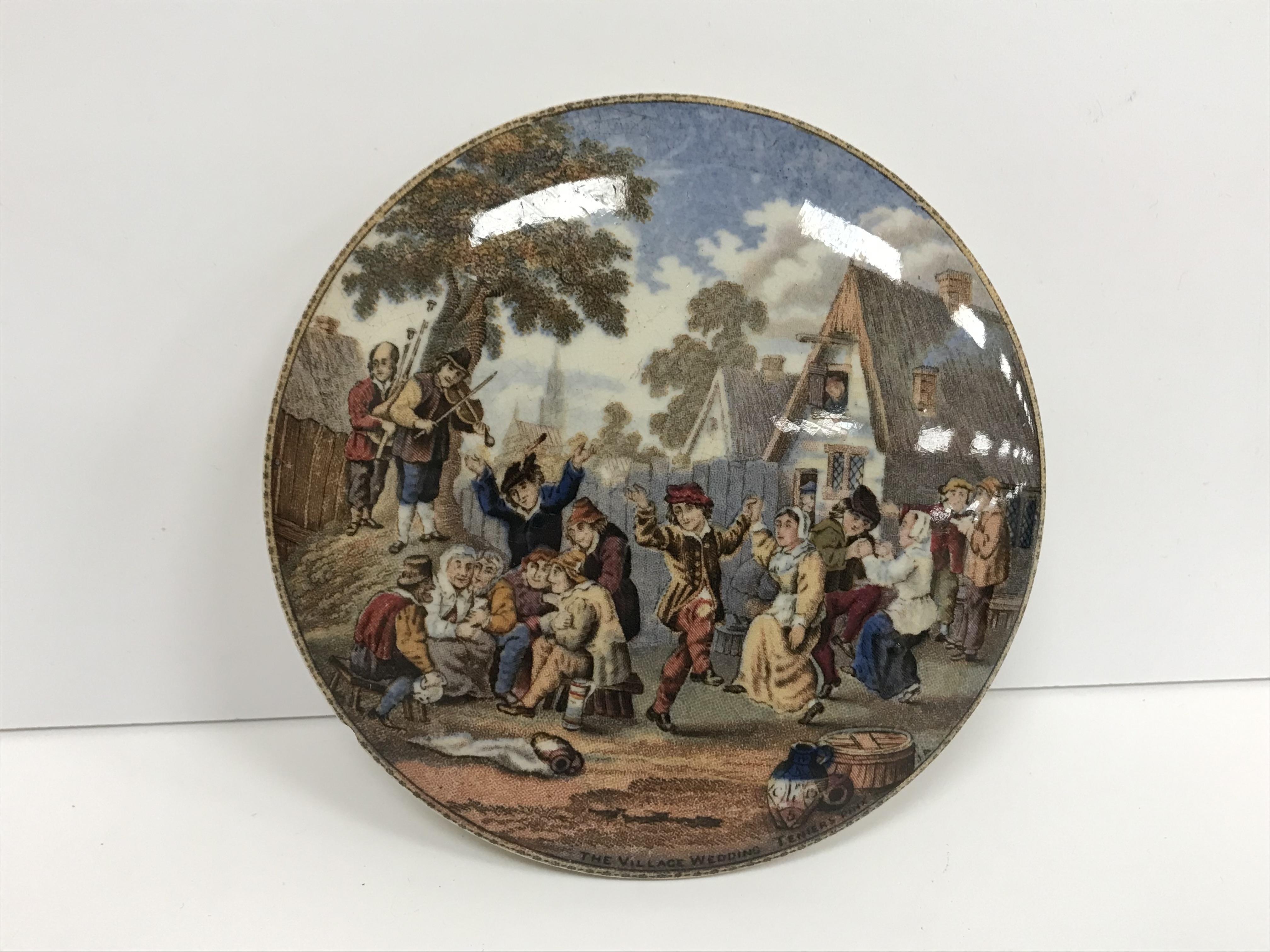 A collection of three 19th Century Pratt ware type pot lids comprising "The Village Wedding" (one - Image 4 of 4